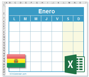Calendario Excel Bolivia
