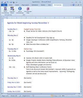 Agenda with iCal data in Word
