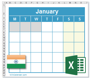 India Excel Calendar