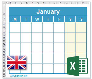 Calendar Excel United Kingdom