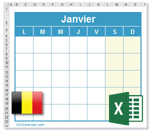 Calendrier Excel Belgique
