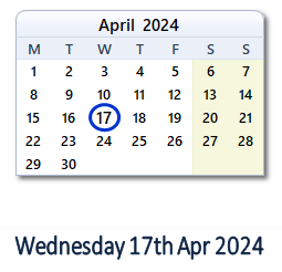 17 April 2024 calendar