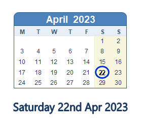 22 April 2023 calendar