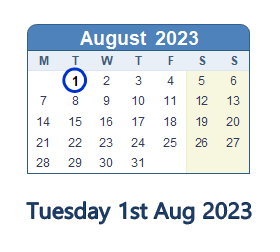 1 August 2023 calendar