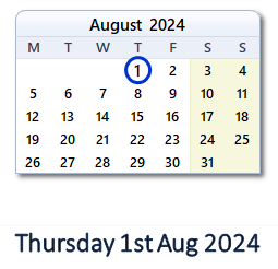 1 August 2024 calendar