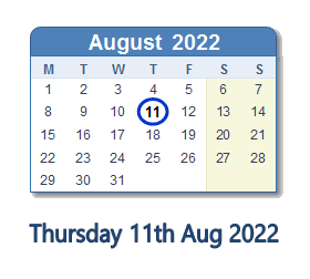 11 August 2022 calendar