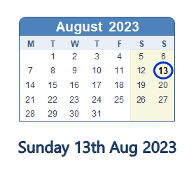 13 August 2023 calendar