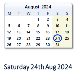 24 August 2024 calendar