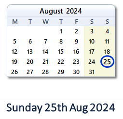 25 August 2024 calendar