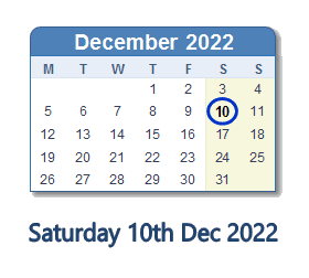 10 December 2022 calendar