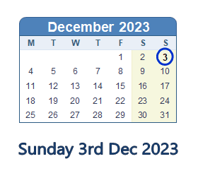 3 December 2023 calendar