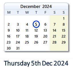 5 December 2024 calendar