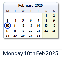 10 February 2025 calendar