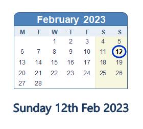 12 February 2023 calendar
