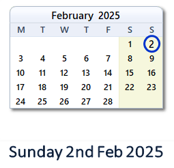 2 February 2025 calendar