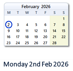 2 February 2026 calendar