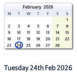 24 February 2026 calendar