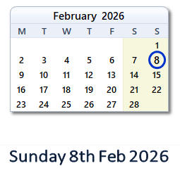 8 February 2026 calendar