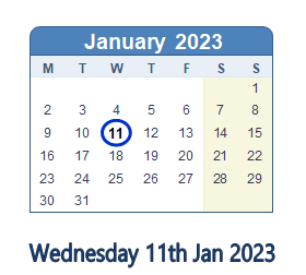 11 January 2023 calendar