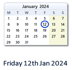 12 January 2024 calendar