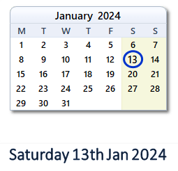 13 January 2024 calendar