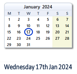 17 January 2024 calendar