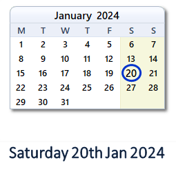 20 January 2024 calendar