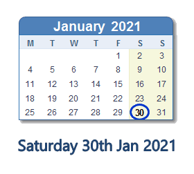 30 January 2021 calendar