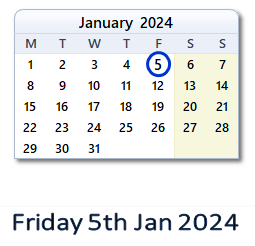5 January 2024 calendar