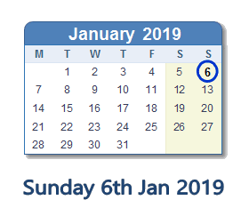 6 January 2019 calendar