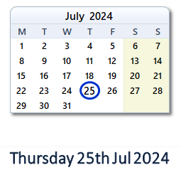 25 July 2024 calendar