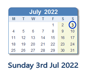 3 July 2022 calendar