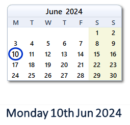 10 June 2024 calendar