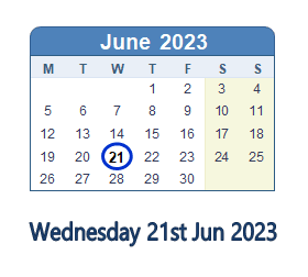 21 June 2023 calendar