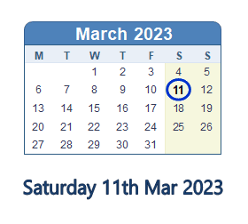 11 March 2023 calendar