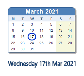 17 March 2021 calendar