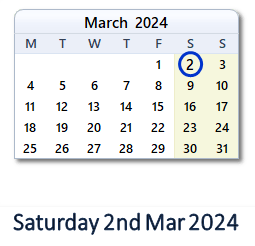 2 March 2024 calendar