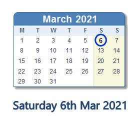 6 March 2021 calendar