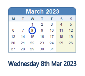 8 March 2023 calendar