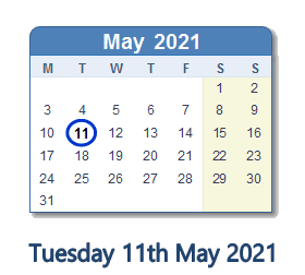 11 May 2021 calendar