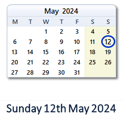 12 May 2024 calendar