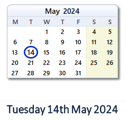 14 May 2024 calendar