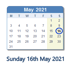 16 May 2021 calendar