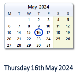 16 May 2024 calendar