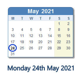 24 May 2021 calendar