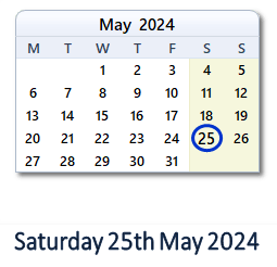 25 May 2024 calendar
