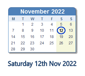 12 November 2022 calendar