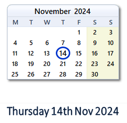 14 November 2024 calendar