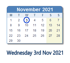 3 November 2021 calendar