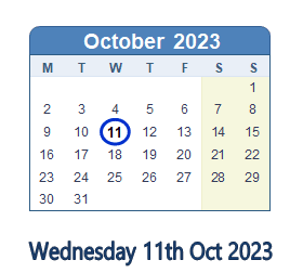 11 October 2023 calendar